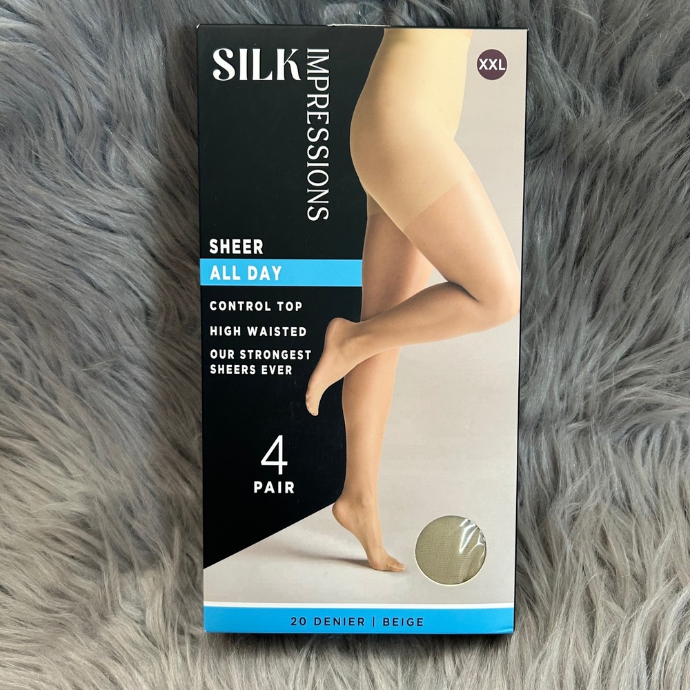 Silk Impressions Sheer Control Top Tights Womens Size XXL Beige High Waisted
